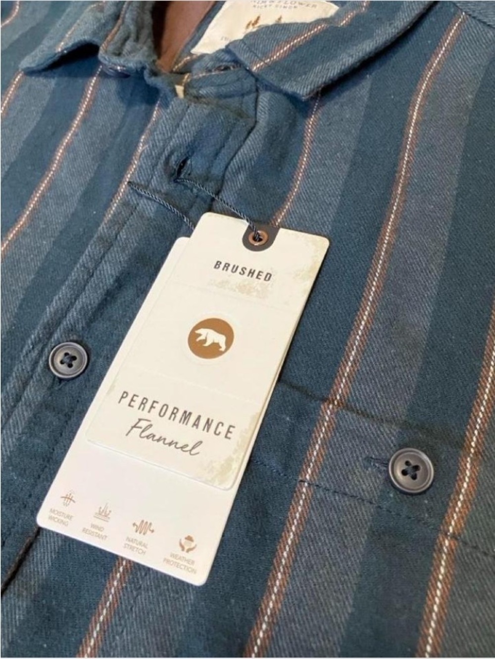 Denim & Flower Performance Brushed Flannel Men's Button down Shirt Stripe Size L